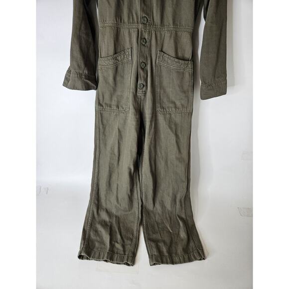 Free People Bloggers Gia Coverall Jumpsuit in Army Green Sz Small - Picture 4 of 10